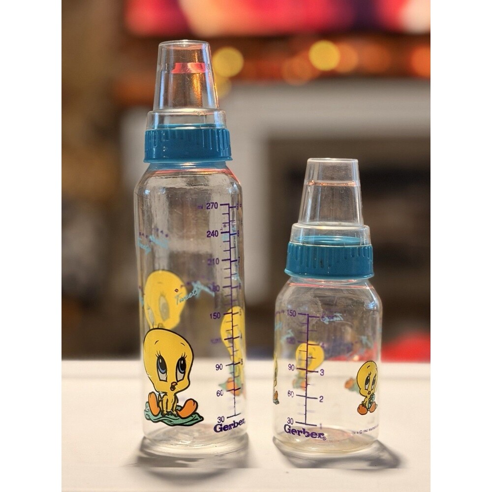 Vintage Lot Of 2 1993 Gerber Tweety Bird Bottles 9oz & 5oz